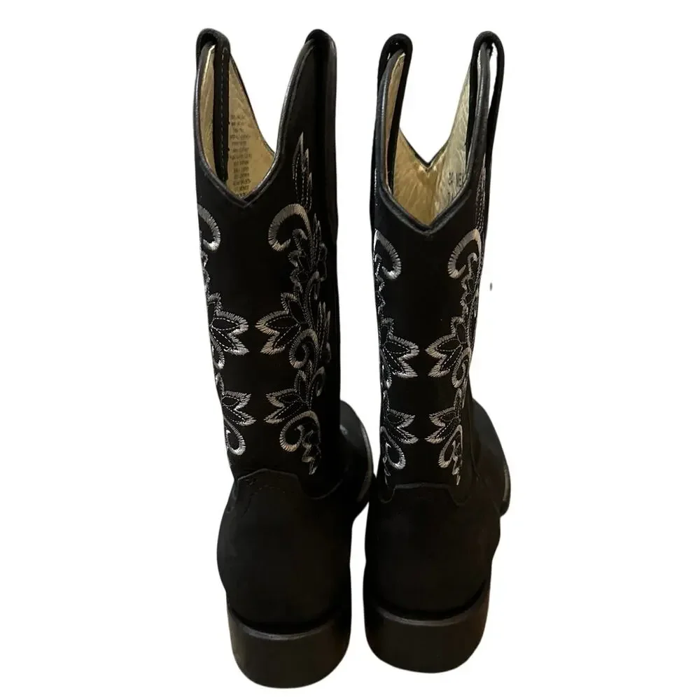 Stephy Women's Embroidered Crazy Black Square Toe Boot Size 7.5 New No Box
